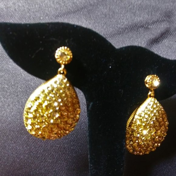 Yellow Crystal Tear Drop Dangling Earrings - Picture 9 of 11